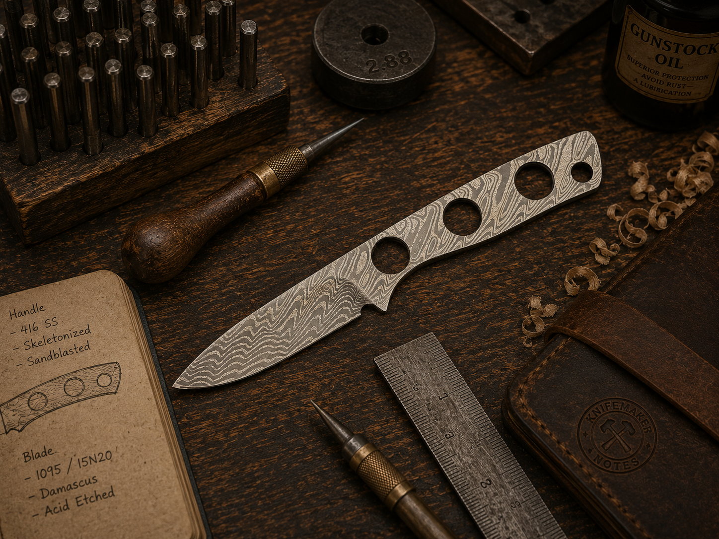 CW Fuller - Naked Damascus Pocket Pal Drop Point