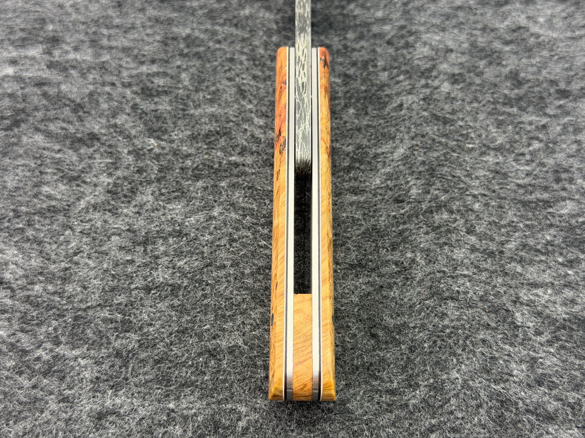 CW Fuller - Asteroid Damascus Friction Folder w/ Bird's Eye Maple Burl