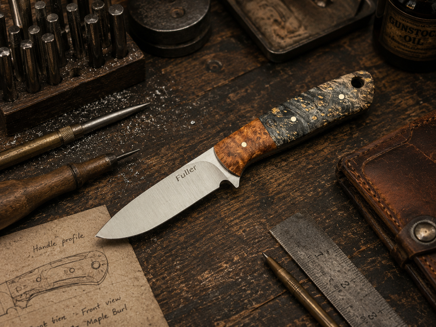 CW Fuller - Pocket Pal Drop Point w/ Bird's Eye Maple Burl