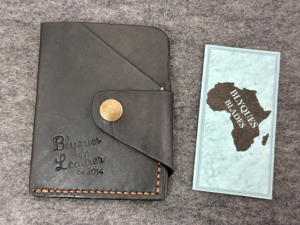 Blyques Brass Button Wallet - Black African Leather