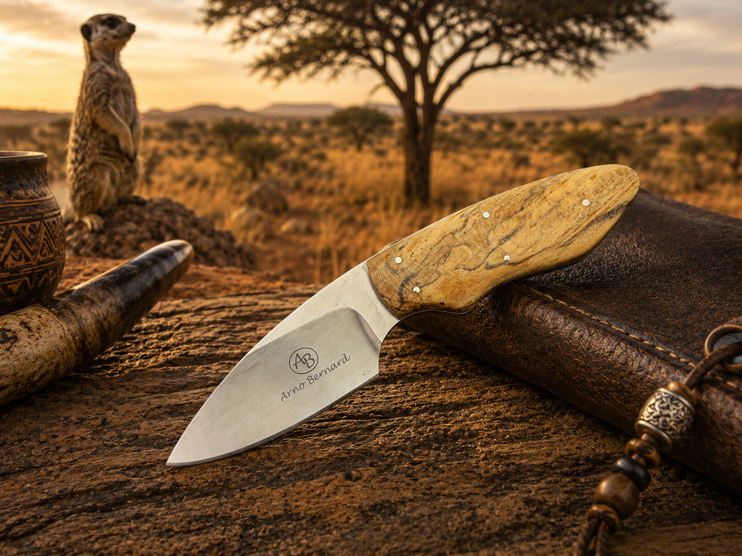Arno Bernard - Meerkat w/ Spalted Maple Handle - 5214