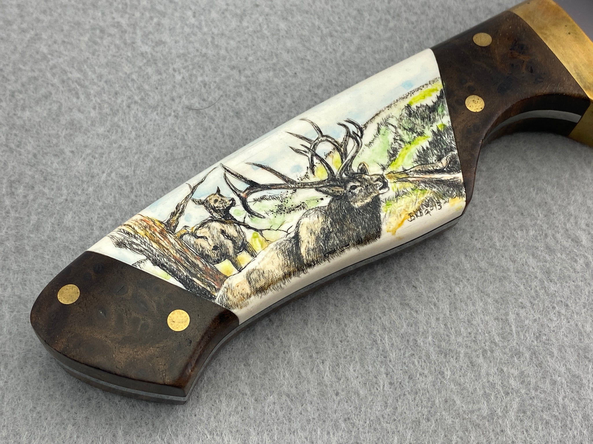Mackrill Elk Bugle Scrimshaw Fixed Blade
